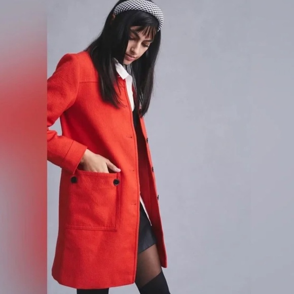 EUC Anthropologie Maeve Textured Peacoat Pea Coat Jacket Red Size 8 - Picture 3 of 15